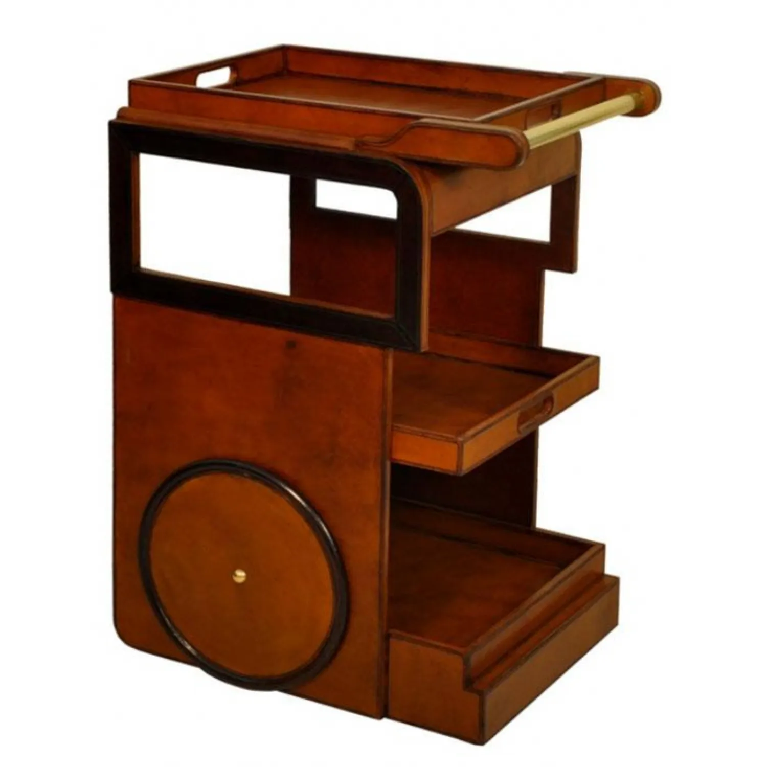 Handcrafted Leather And Brass Drinks Trolley Cognac