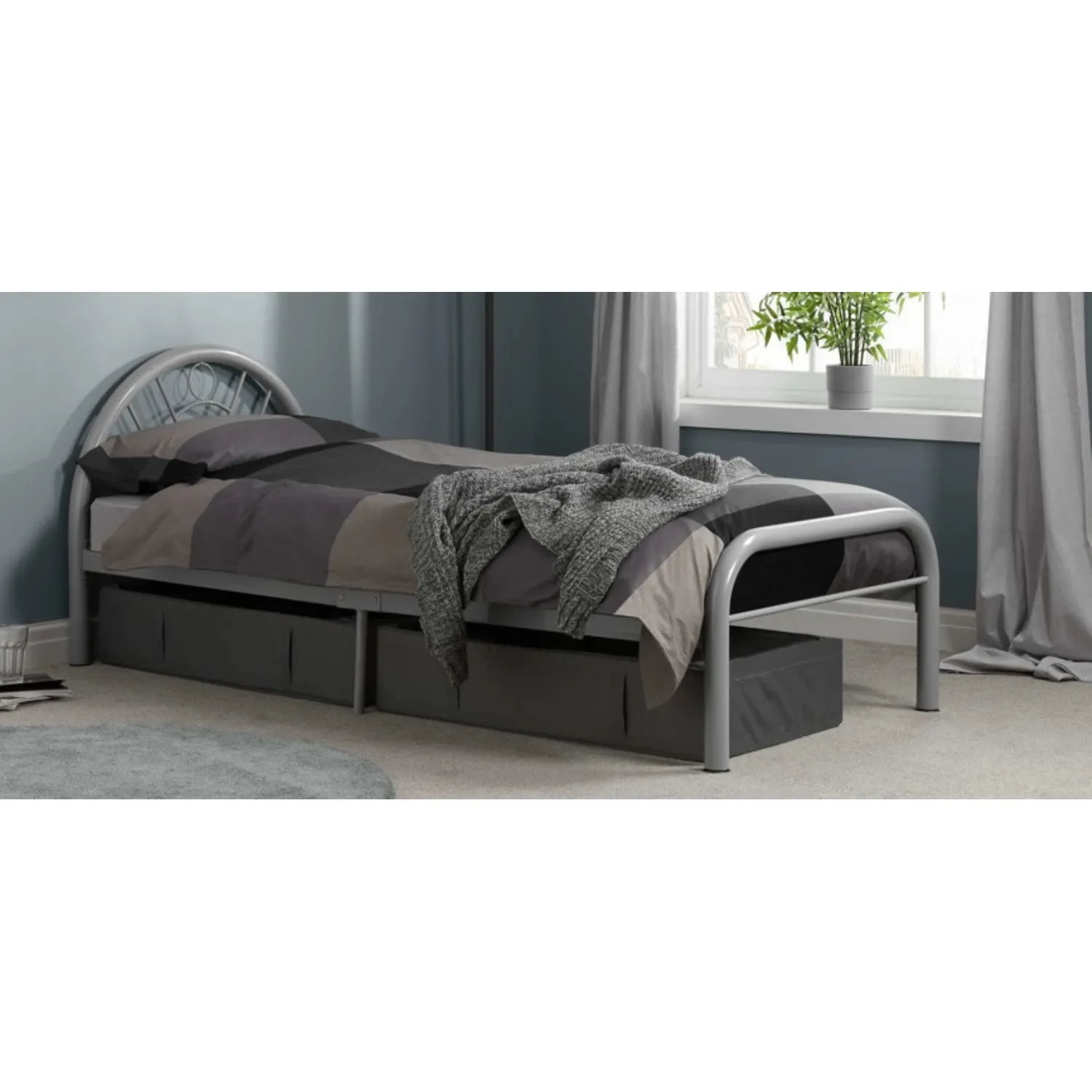 Silver Grey 3ft Metal Bed