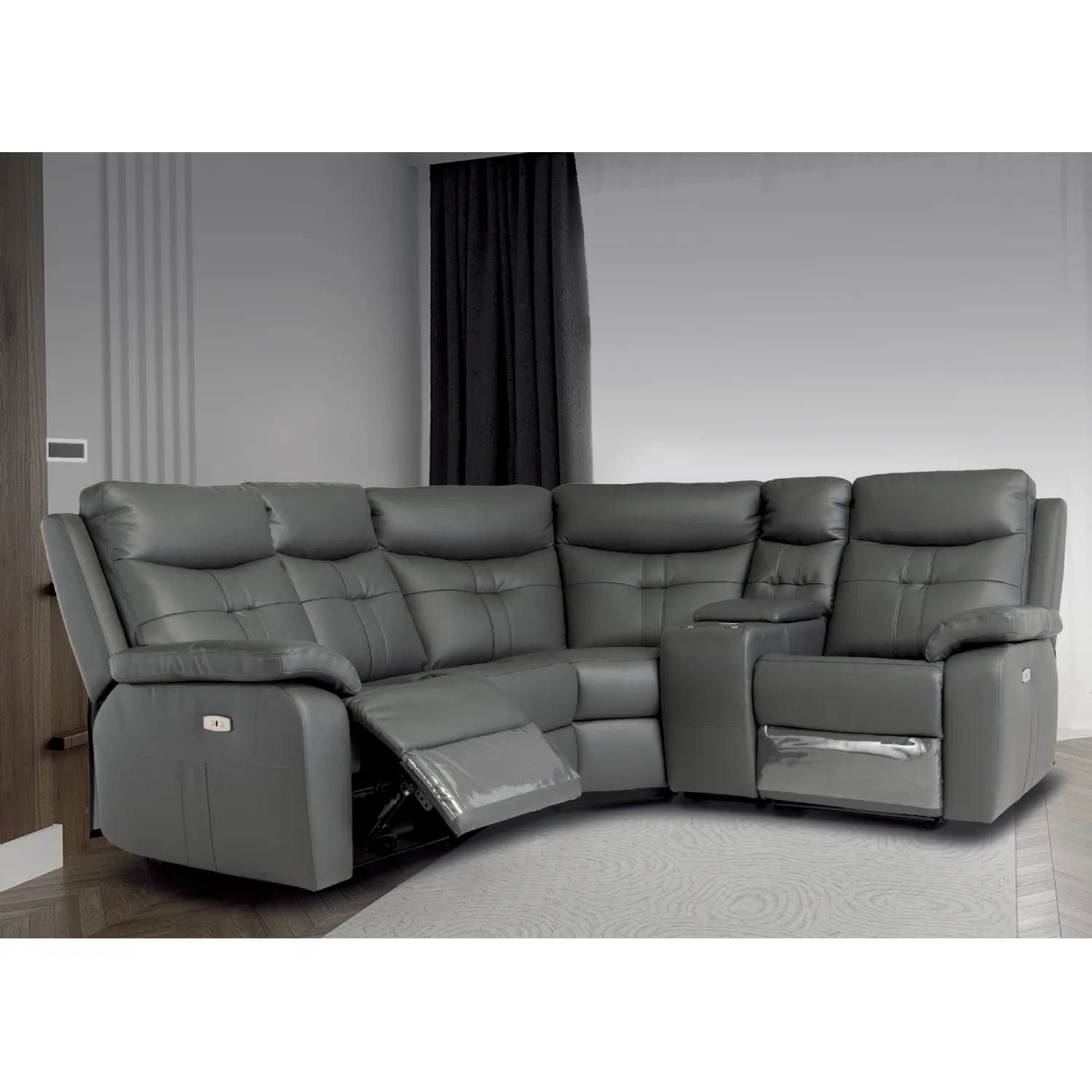 Charcoal Grey Italian Leather Electric Corner Suite