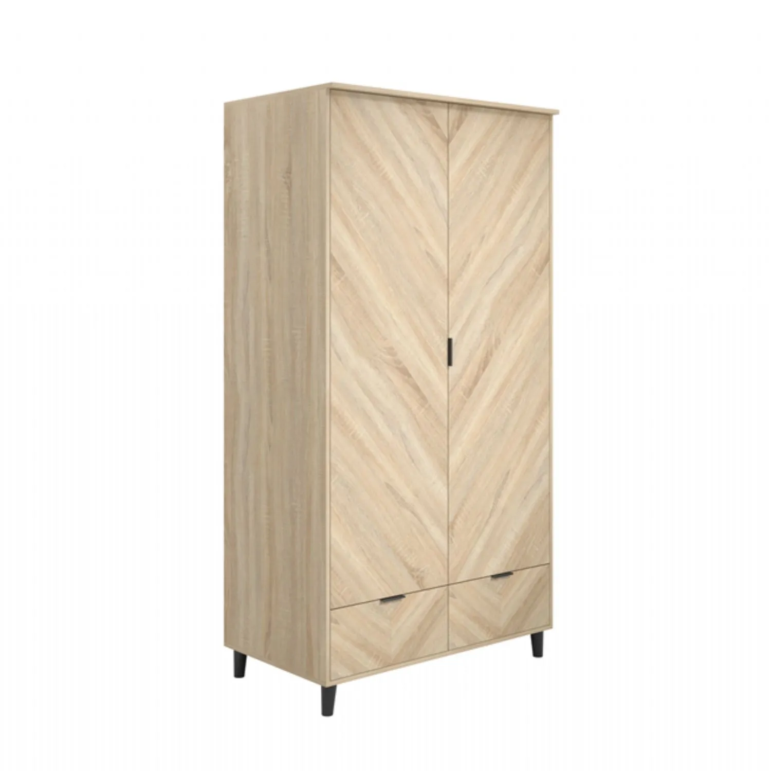 Light Oak 2 Door 2 Drawer Double Chevron Wardrobe