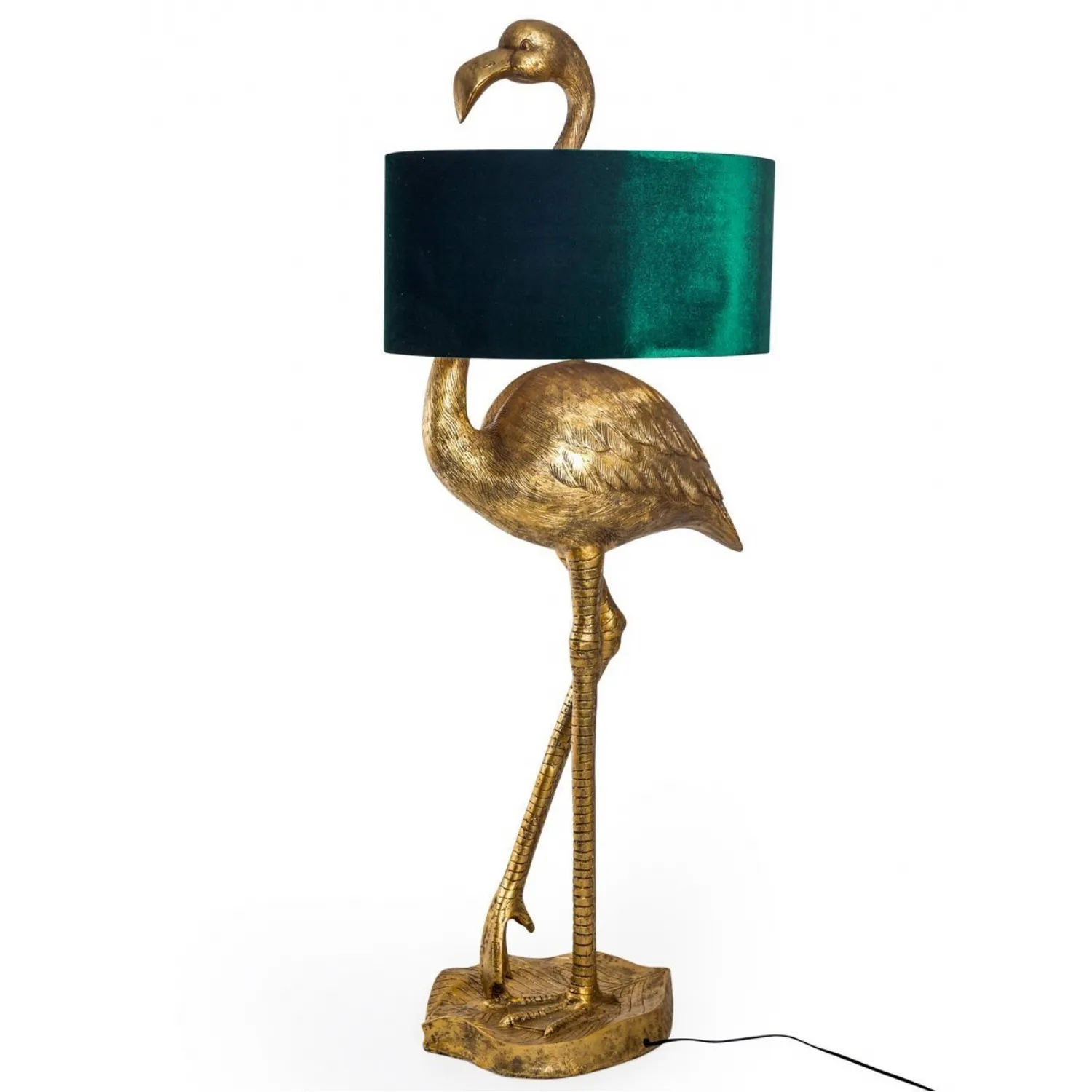 Gold Flamingo Floor Lamp with Green Velvet Shade