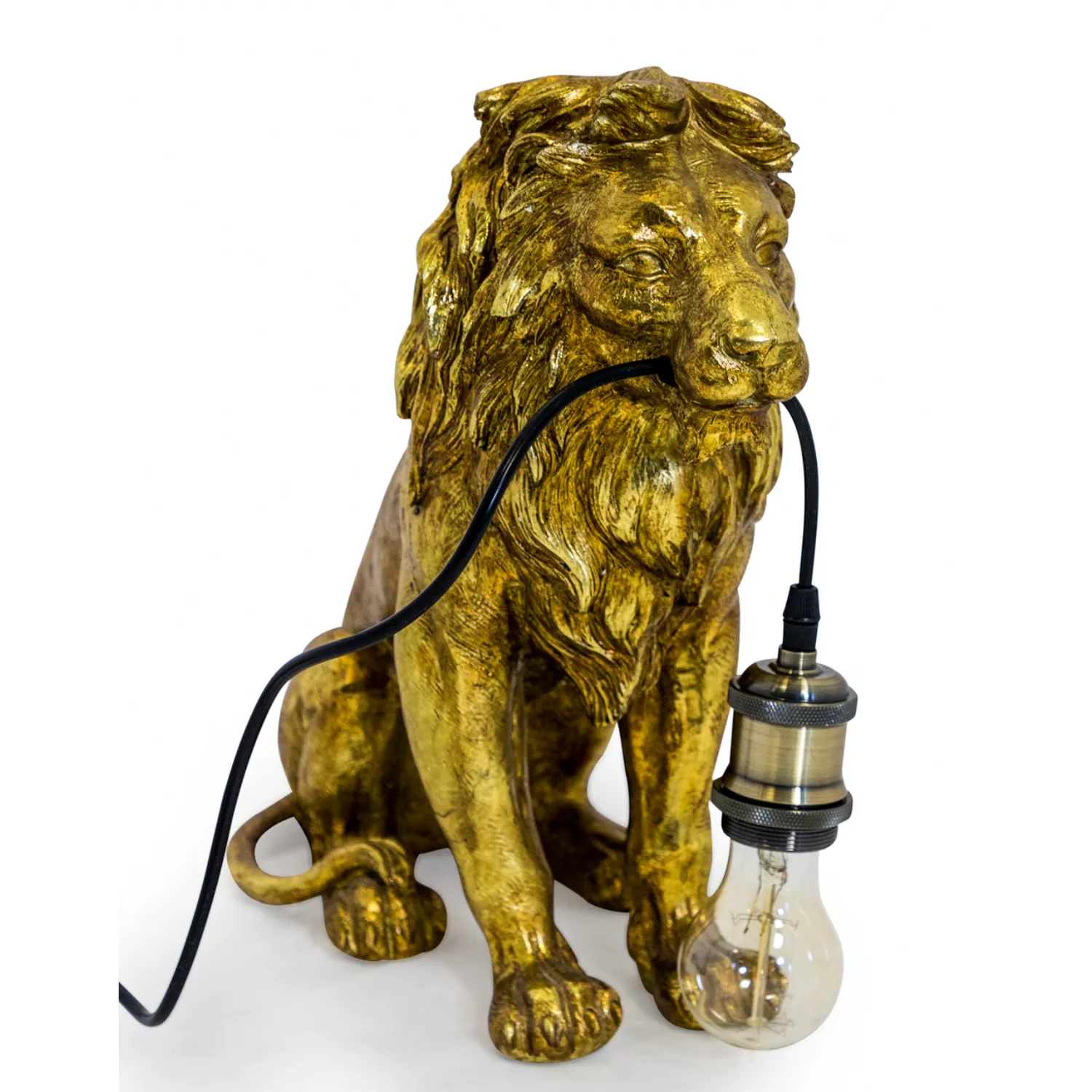 Antique Gold Sitting Lion Table Lamp