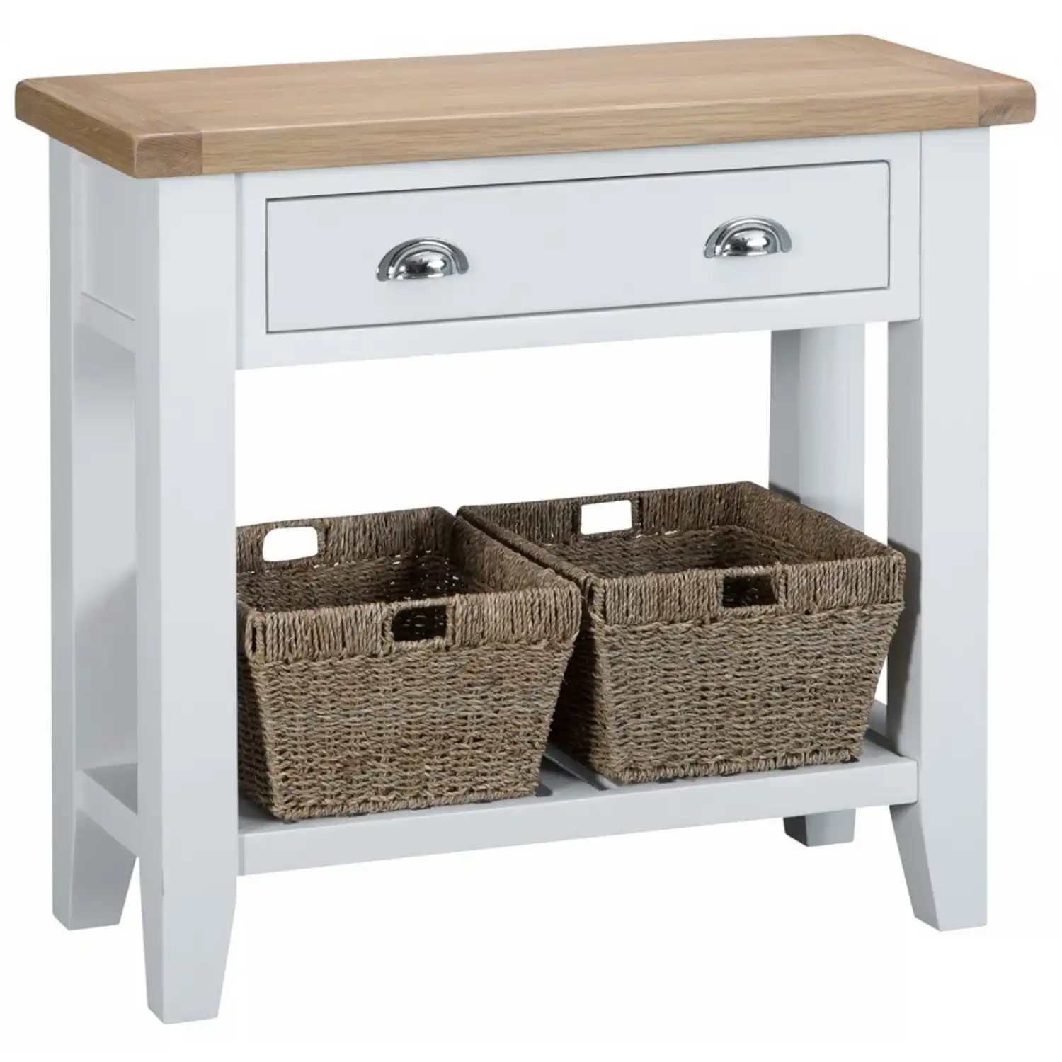 Oak and Wicker White Painted Console Table