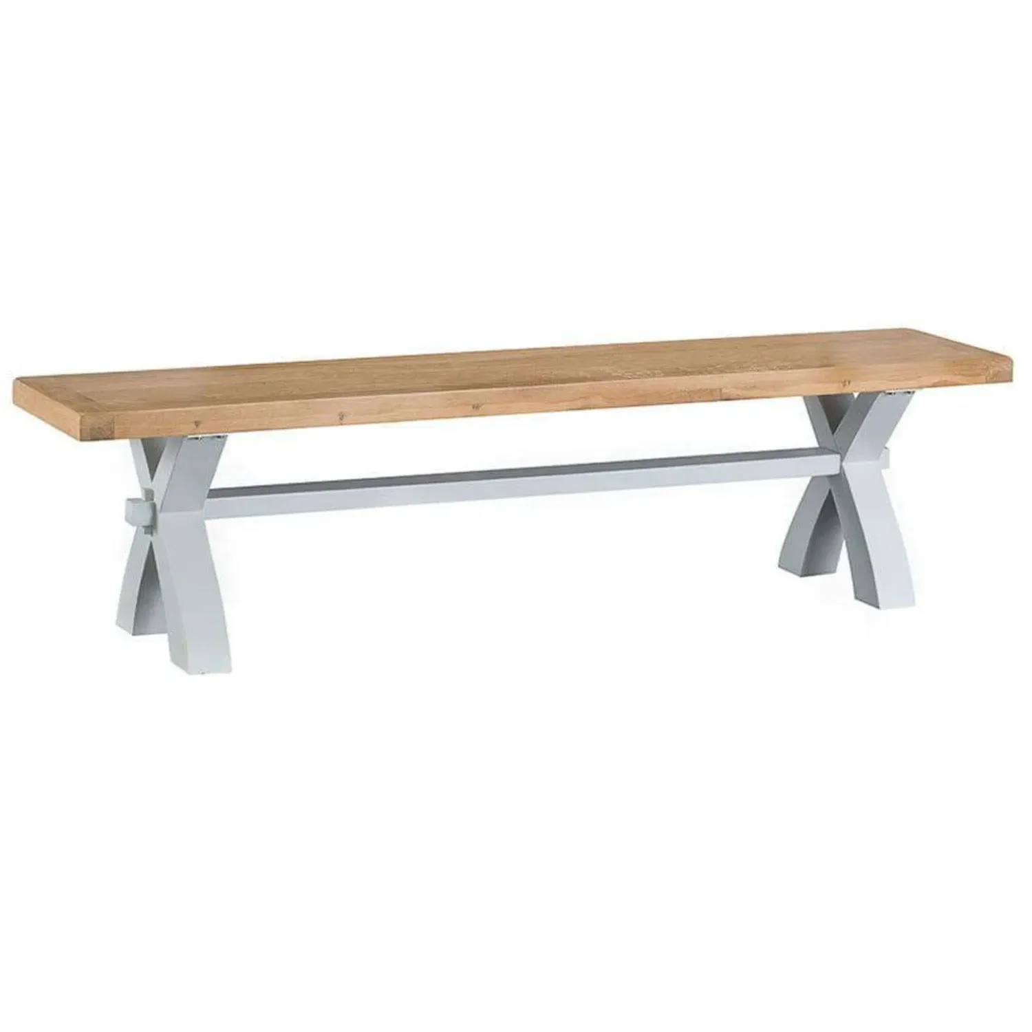 Grey Painted Oak Top Dining Bench Cross Legs 180cm Wide