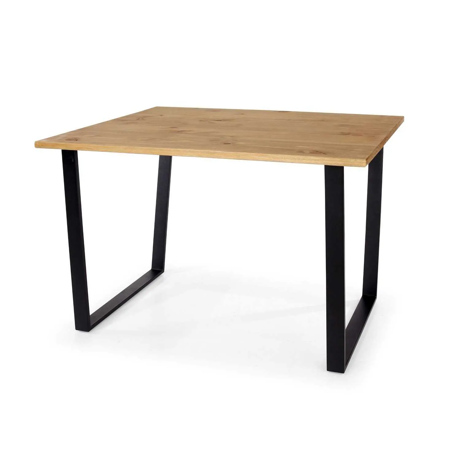 Waxed Wooden Top Rectangular Dining Table Black Metal Legs 118 x 75cm
