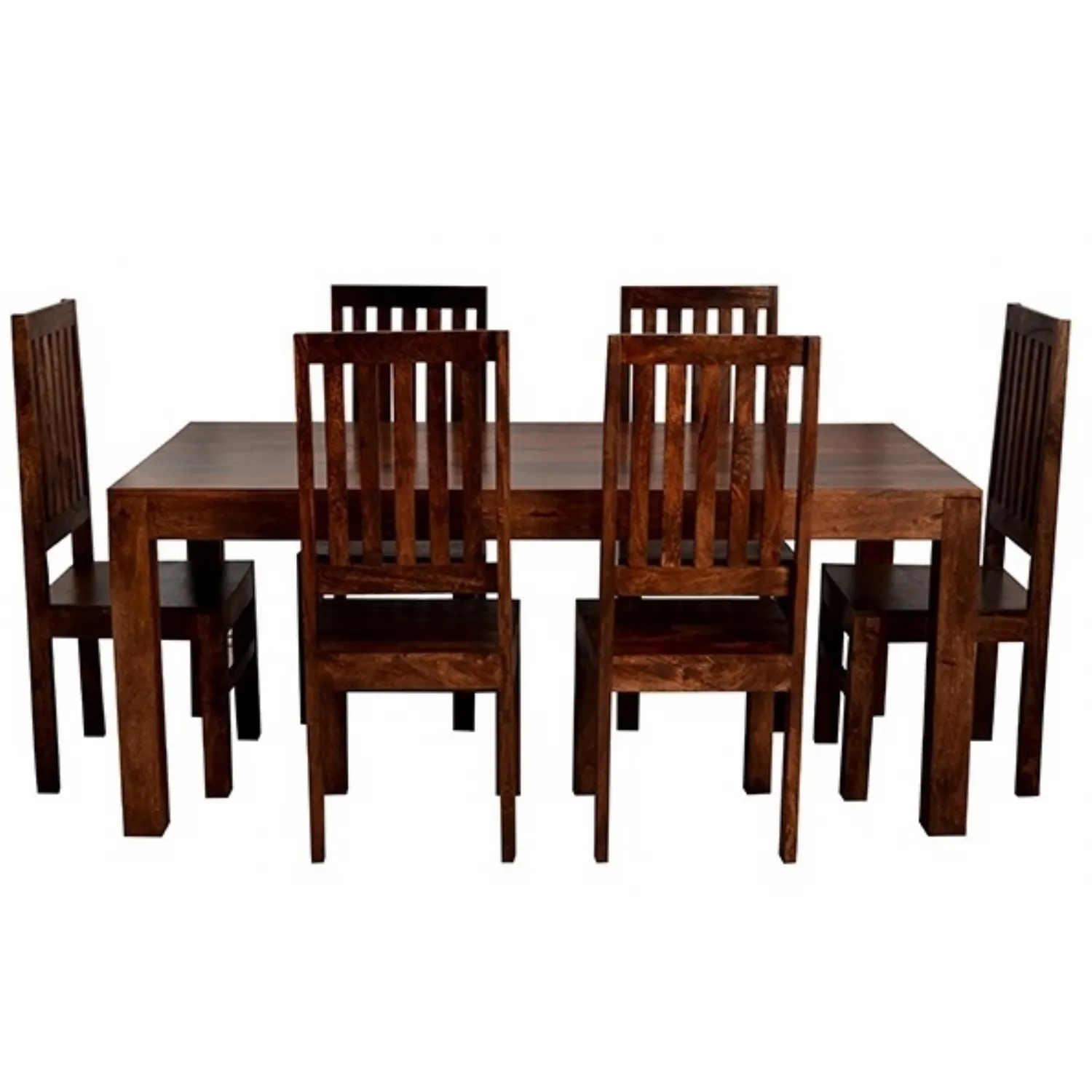 Indian Dark Mango 180cm Dining Table and 6 Wooden Chairs
