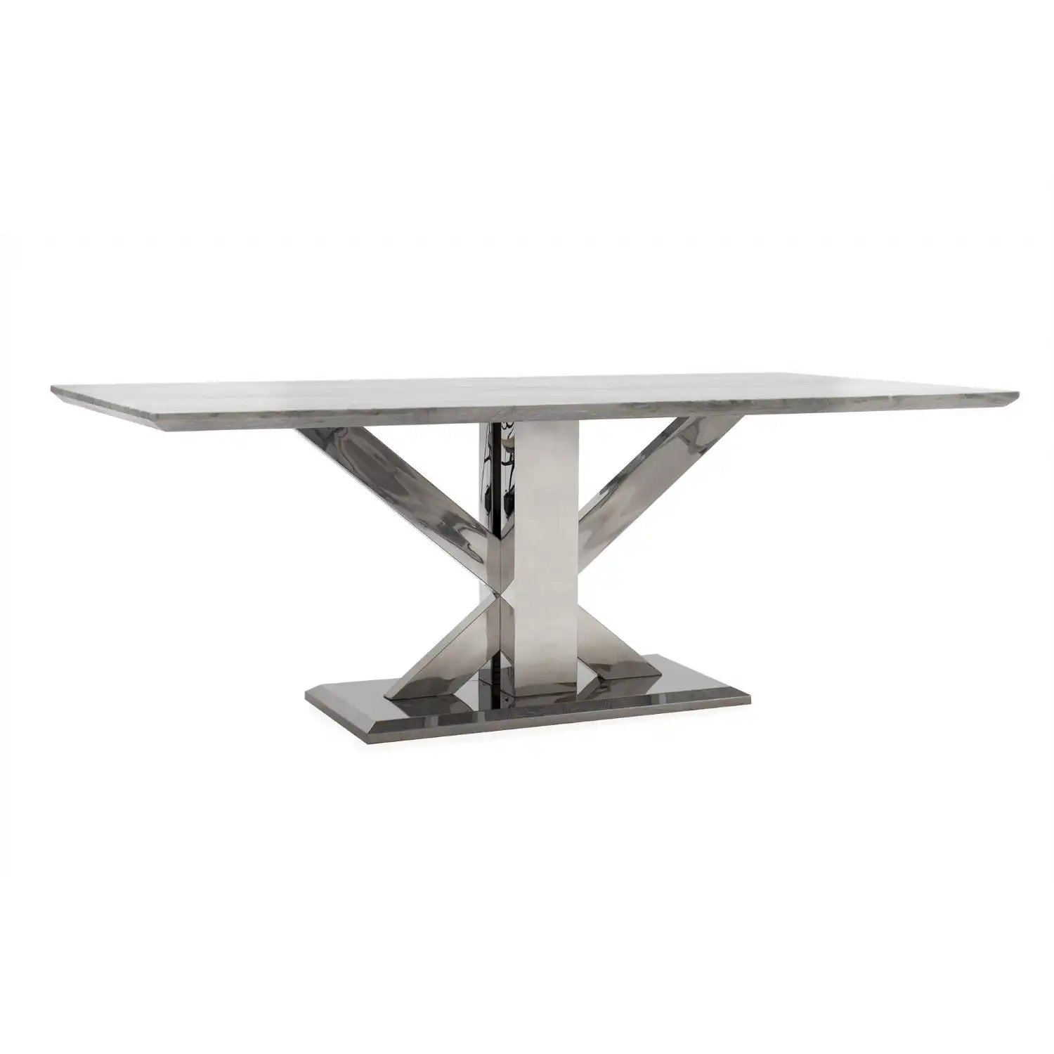 Grey Marble Large 180cm Dining Table Cross Steel Base