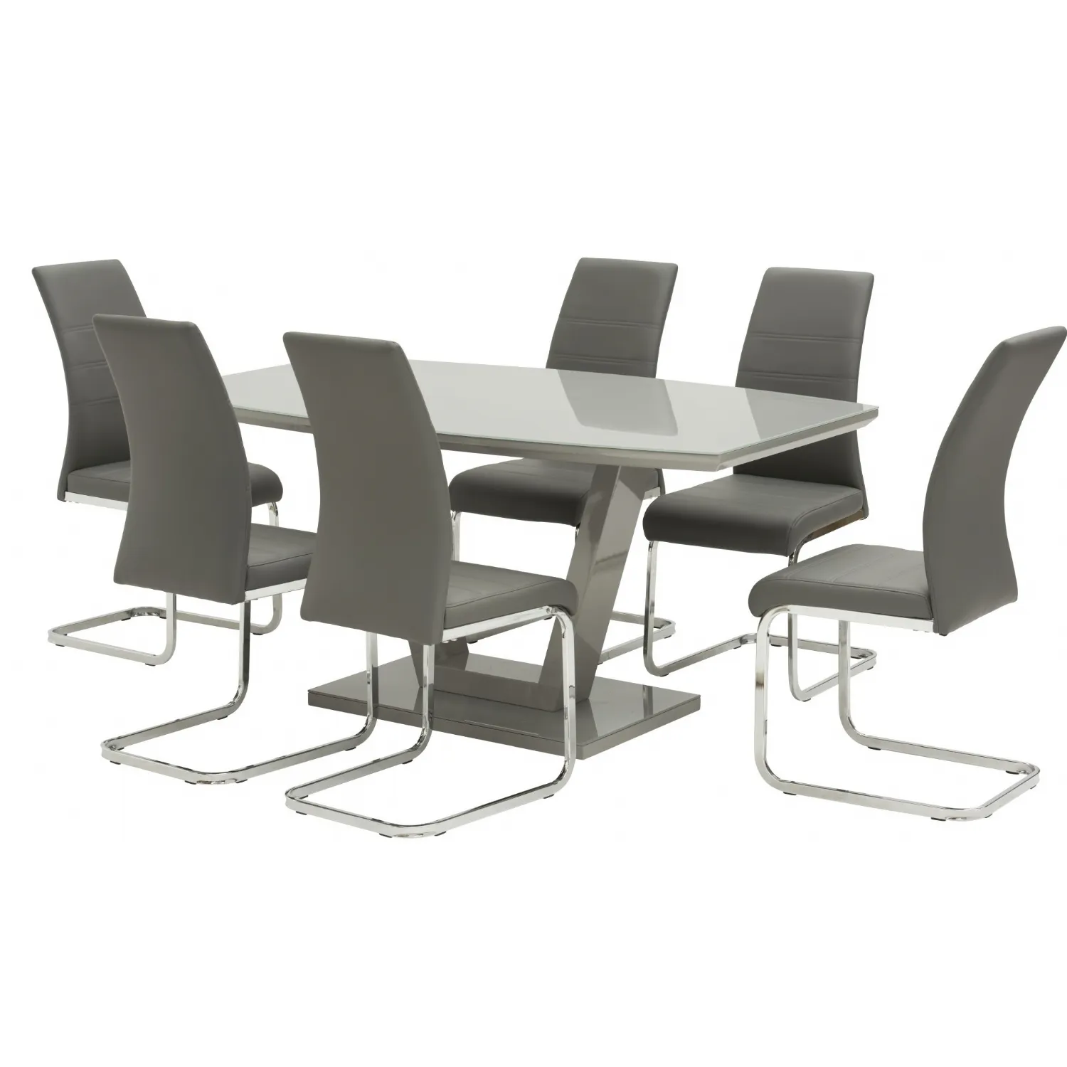 Grey Gloss and Glass 160cm Dining Table Set and 6 Chairs