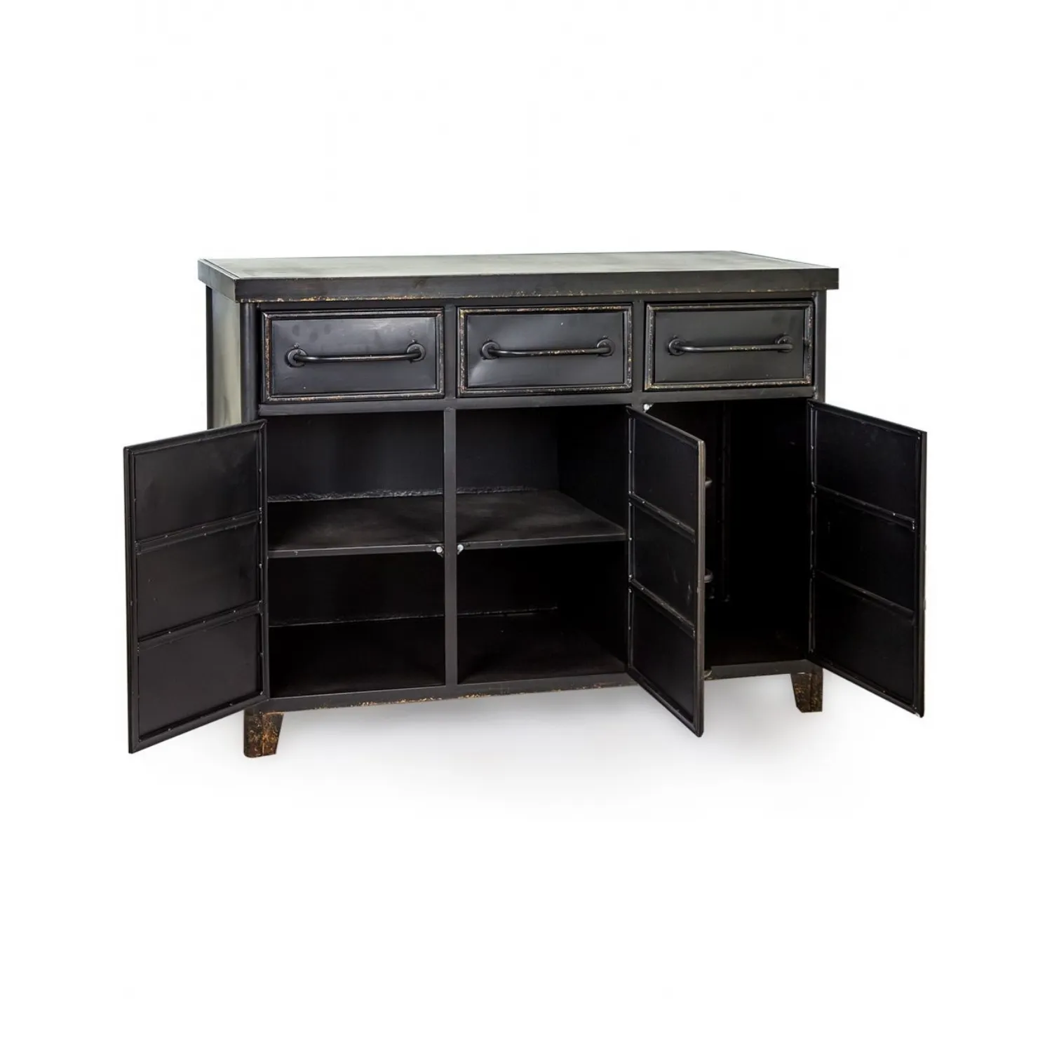 Black Rustic Metal 3 Drawer Sideboard 100cm Wide