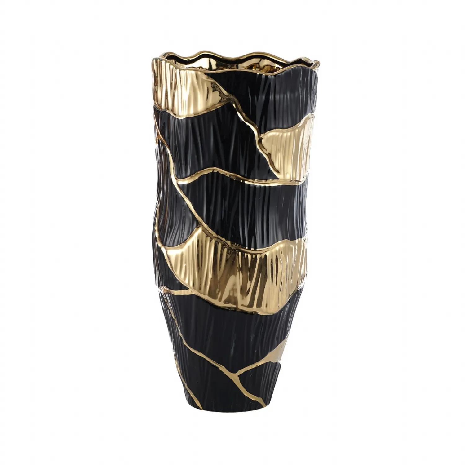 43. 5cm Black And Gold Textured Ceramic Decorative Vase