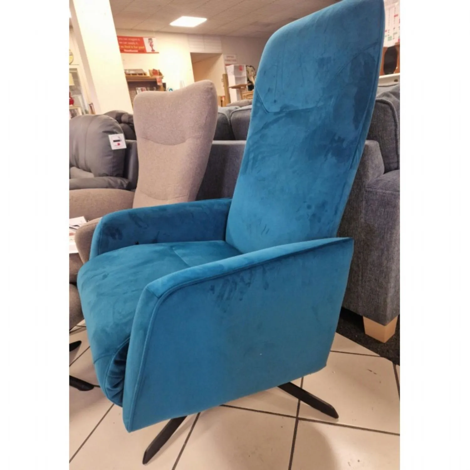 Luxury Recliner Chair with Back Tilt in Blue Velvet