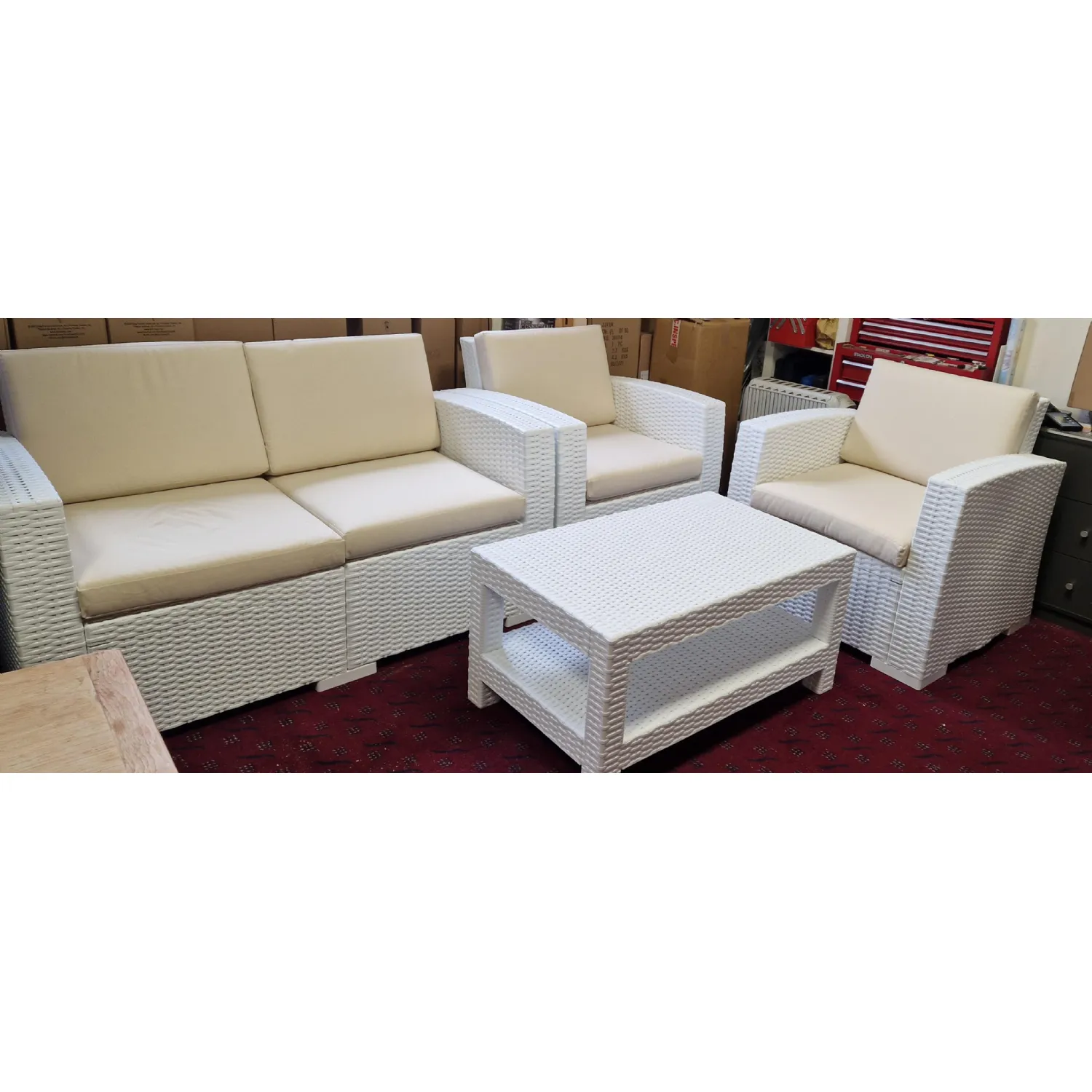 White Rattan 4 Piece Sofa Lounge Set CLEARANCE