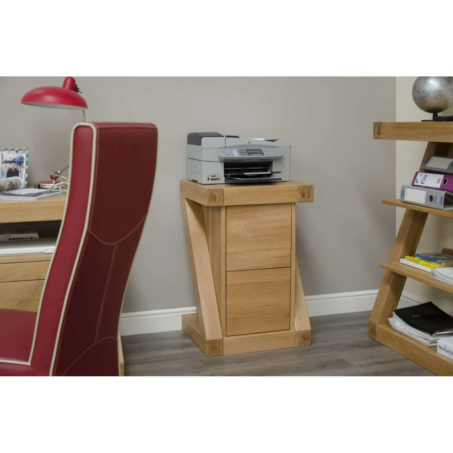 Z Shape Oak Filing Cabinet With 2 Drawers Home Office Study Storage Unit